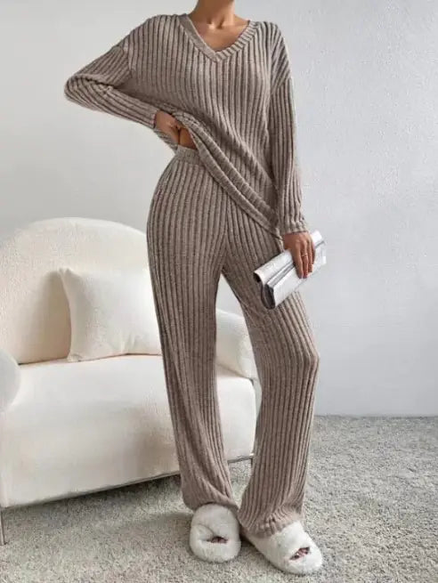 Autumn Ribbed Knit Loungewear Set