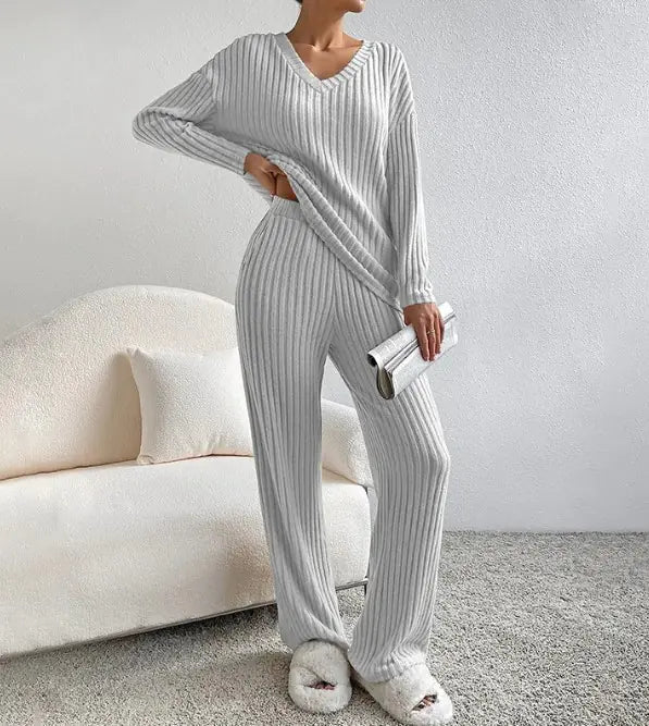 Autumn Ribbed Knit Loungewear Set