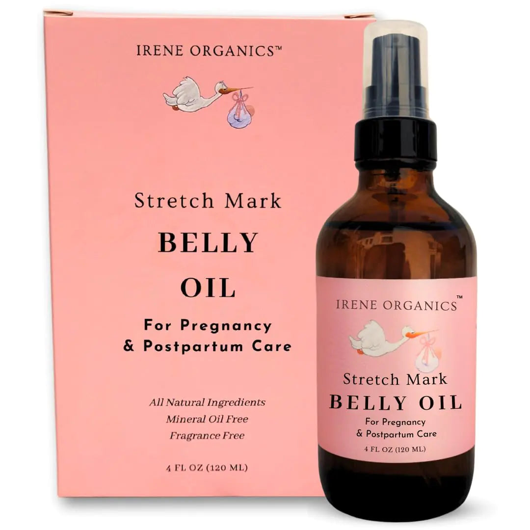 Irene Organics Organic Belly Oil for Pregnancy Stretch Mark Prevention and Treatment Award Winning Anti Stretch Mark Tummy Oil For Pregnancy and Postpartum - Hydrating Bump Oil (Belly Oil)