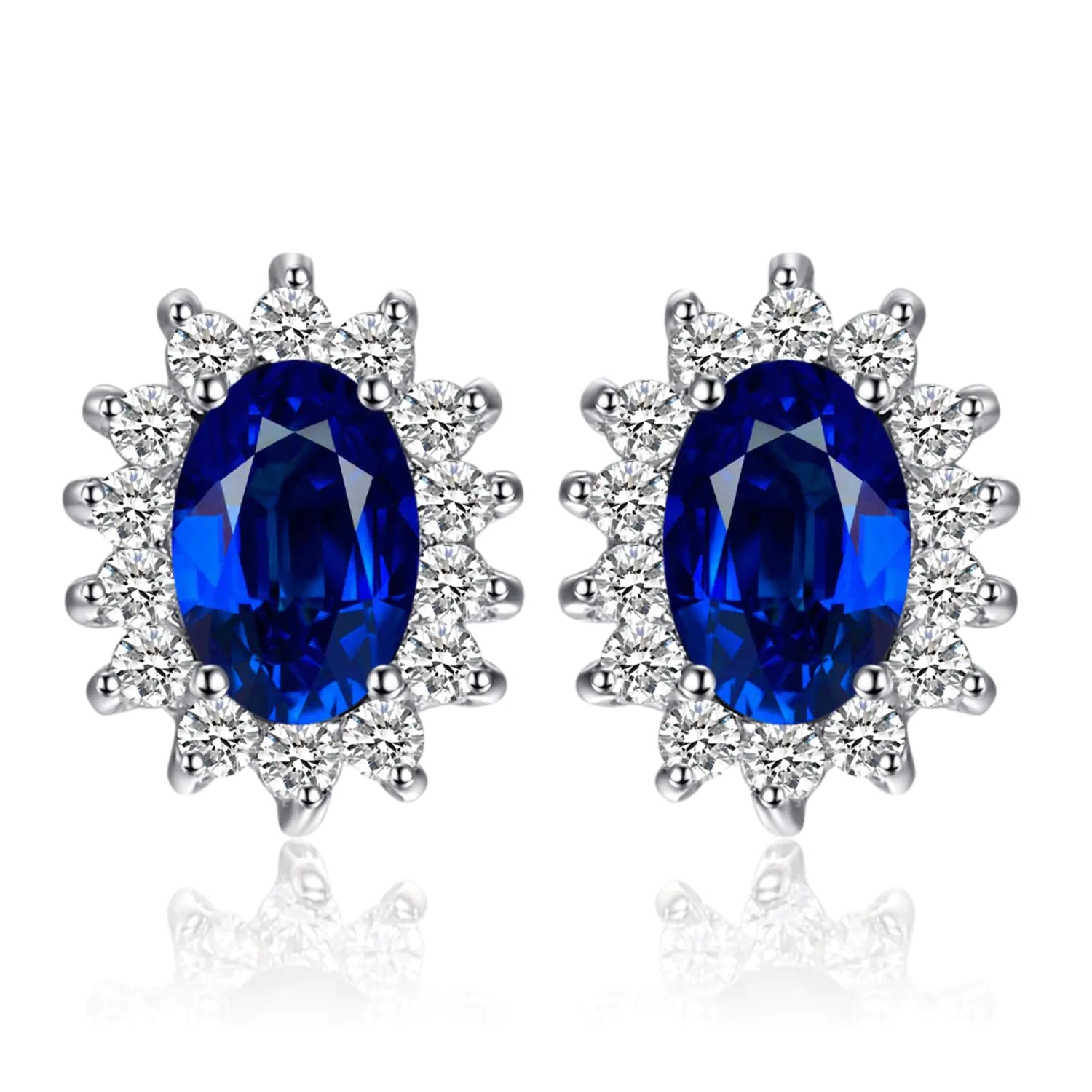 JewelryPalace Princess Diana Kate Middleton Class Gemstone Birthstone Cleated Sapphire Simulated Emerald Stud Earrings for Women 14k Gold Plated 925 Sterling Silver Earrings for Women Earings Set